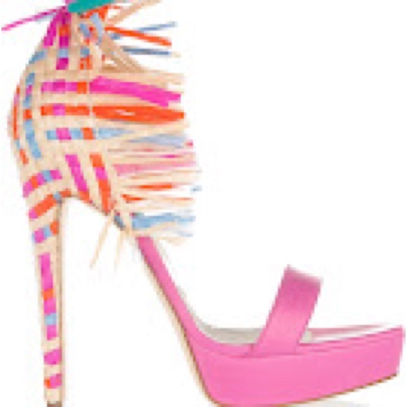 Brian Atwood Mojito Leather and Raffia Woven High Heel Shoes size 36.5 - Picture 3 of 16